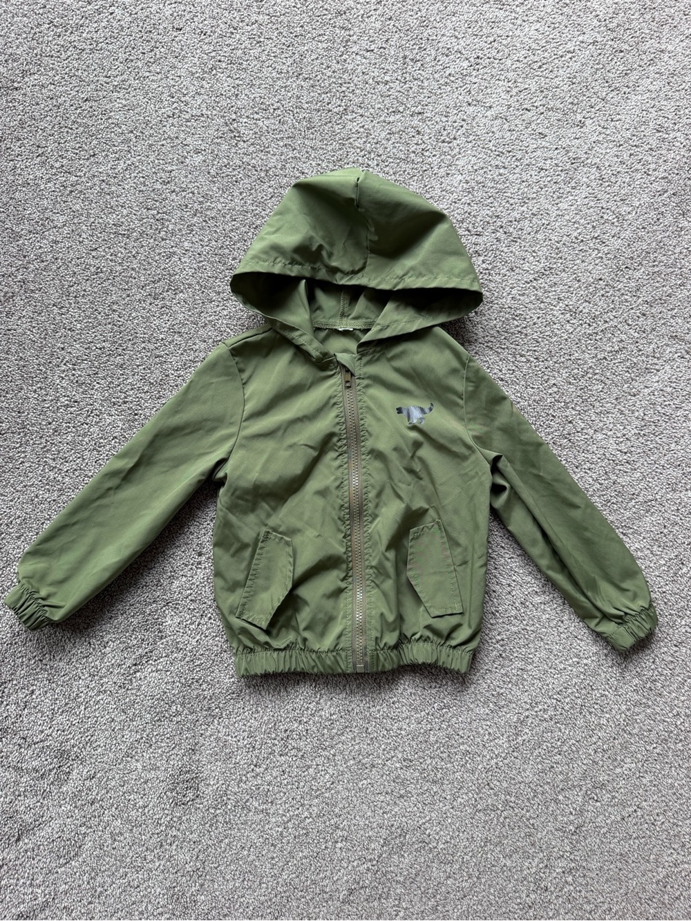 Kids Olive Green Hooded Windbreaker Jacket
